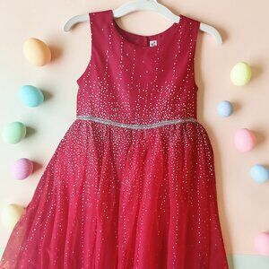 Girls Cherokee 7/8 Candy Apple Red Silver Glitter Formal Party Dress Full Skirt